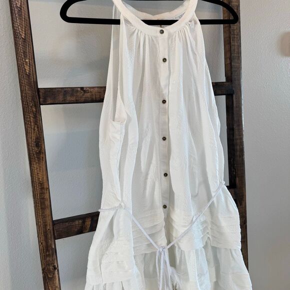 NWT Ramy Brook Yucca Button Through Trapeze Dress Medium White Ivory Seersucker - Picture 7 of 9